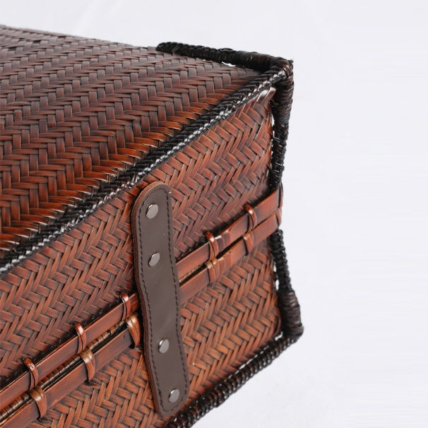 Large Natural Bamboo Woven Tote Bag – Handcrafted Horizontal Style (40cm x 17.5cm x 30cm / 15.75in x 6.9in x 11.8in)