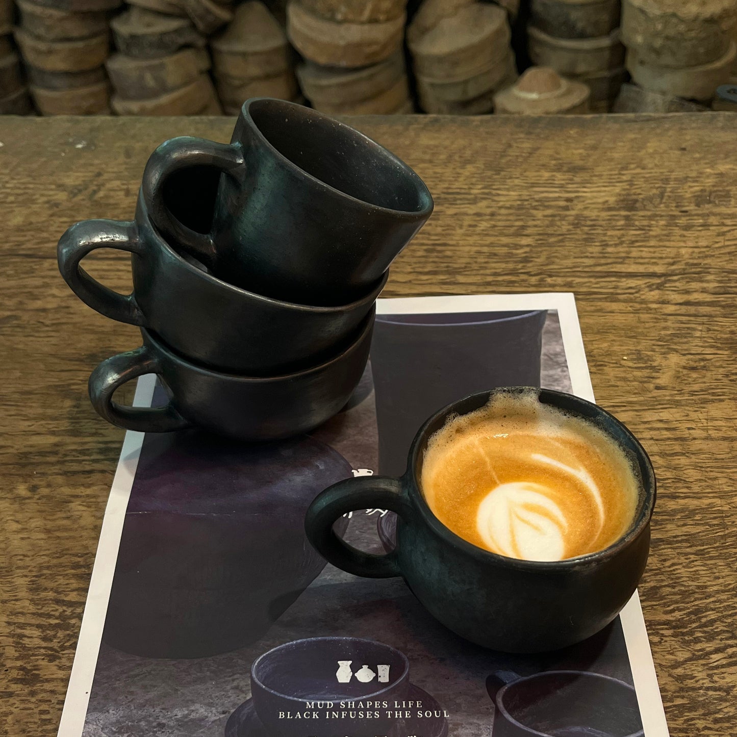 Tibetan Handmade Black Pottery Coffee Cup – 6.5 oz Rounded Base