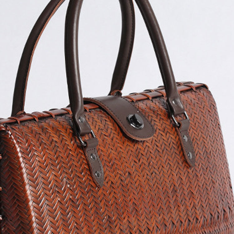 Large Natural Bamboo Woven Tote Bag – Handcrafted Horizontal Style (40cm x 17.5cm x 30cm / 15.75in x 6.9in x 11.8in)