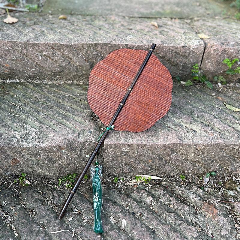 Handmade Chinese Bamboo Scroll Fan – Qianli Jiangshan Tu Landscape | Plum Blossom or Round Shape | Woven Purple Bamboo with Tassel | Foldable, Decorative Gift