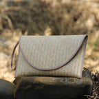 Handwoven Bamboo Clutch with Pink Trim – 29×15 cm, Eco Chic