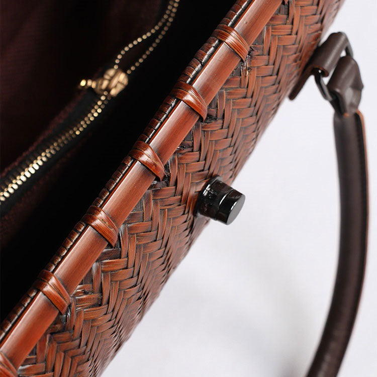 Large Natural Bamboo Woven Tote Bag – Handcrafted Horizontal Style (40cm x 17.5cm x 30cm / 15.75in x 6.9in x 11.8in)
