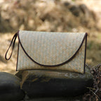 Handwoven Bamboo Clutch with Pink Trim – 29×15 cm, Eco Chic
