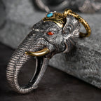 Tibetan Elephant-God Keychain – Silver, Turquoise & Agate