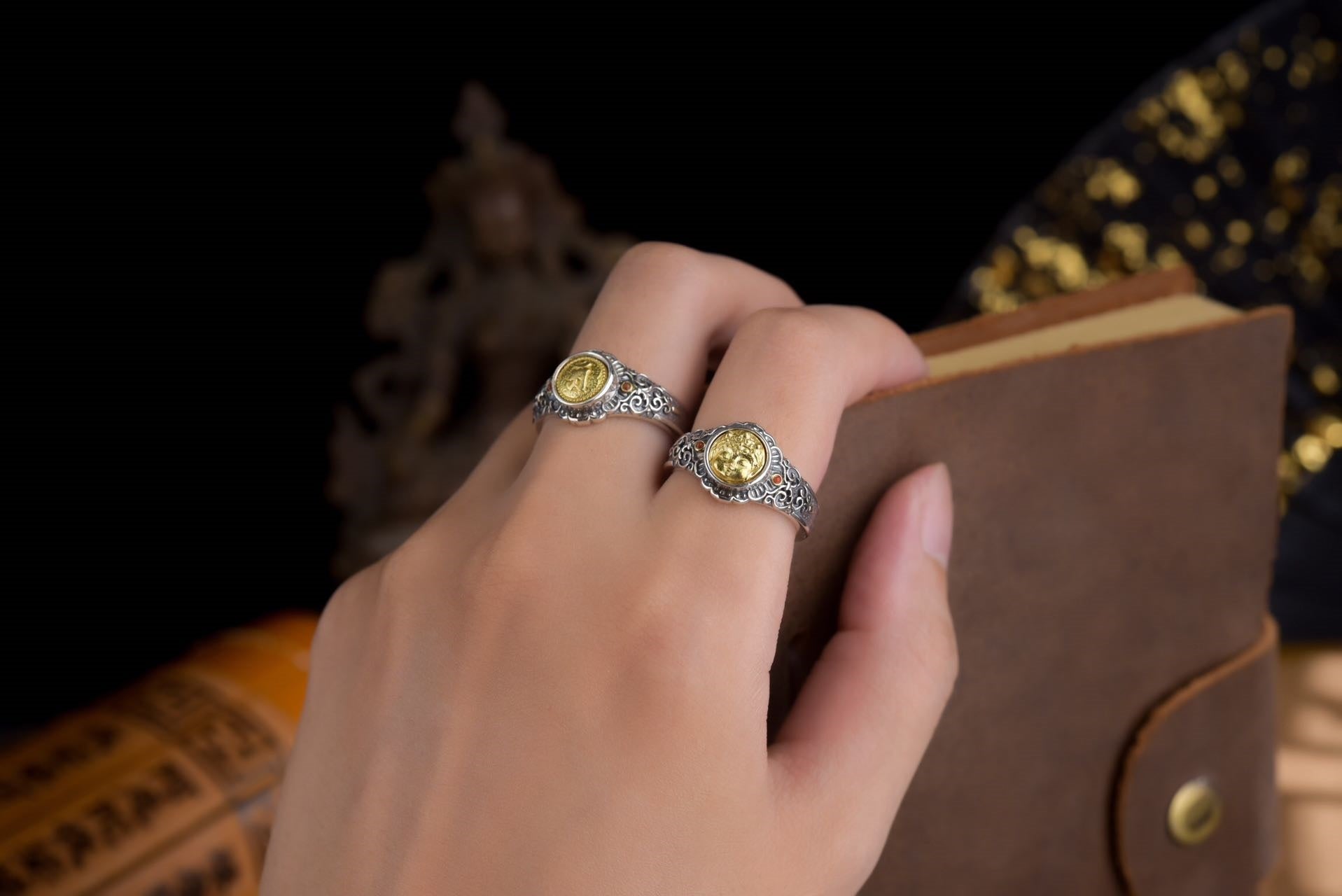 Eight Guardian Buddha Ring | 925 Silver, Brass & Agate