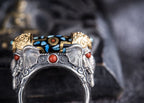 Rotating Dzi Ganesha Wealth Ring | 925 Silver, Brass & Gems