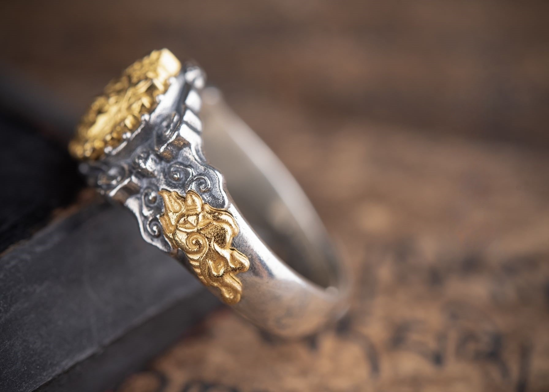 Yellow Jambhala Wealth Ring | 925 Silver + Brass Tibetan Talisman