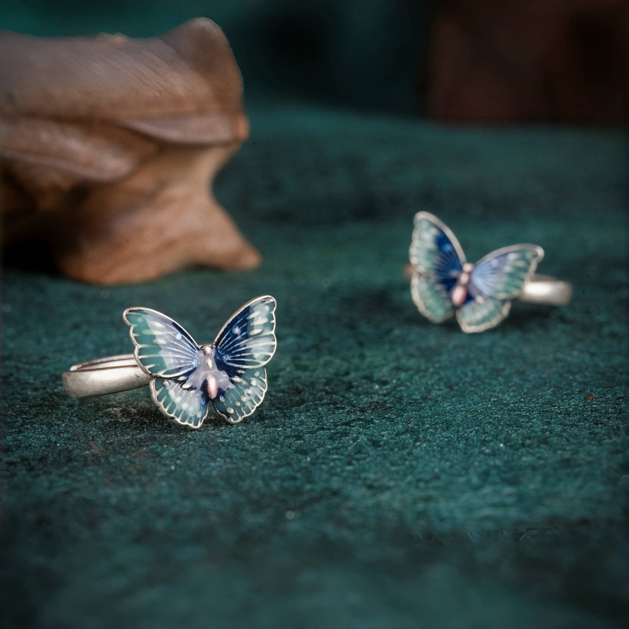 Tibetan “Love‑Wing” Butterfly Ring | 925 Silver Cloisonné