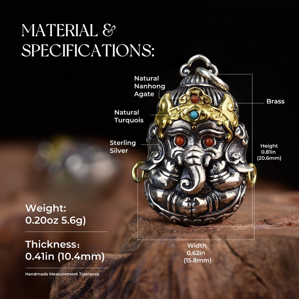 Baby Ganesha Blessing Pendant | Sterling Silver & Gemstone Charm