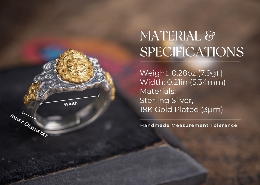 Yellow Jambhala Wealth Ring | 925 Silver + Brass Tibetan Talisman