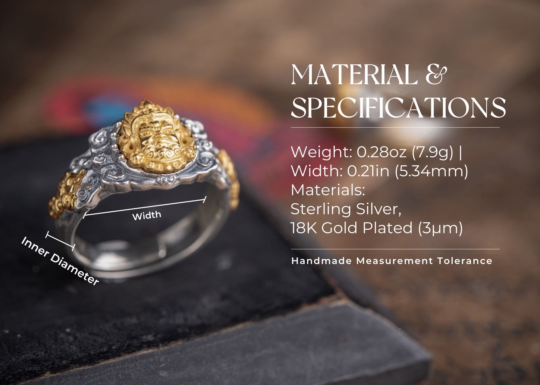 Yellow Jambhala Wealth Ring | 925 Silver + Brass Tibetan Talisman