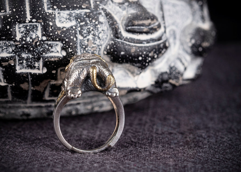 Auspicious Elephant Ring | 925 Silver, Brass & Turquoise