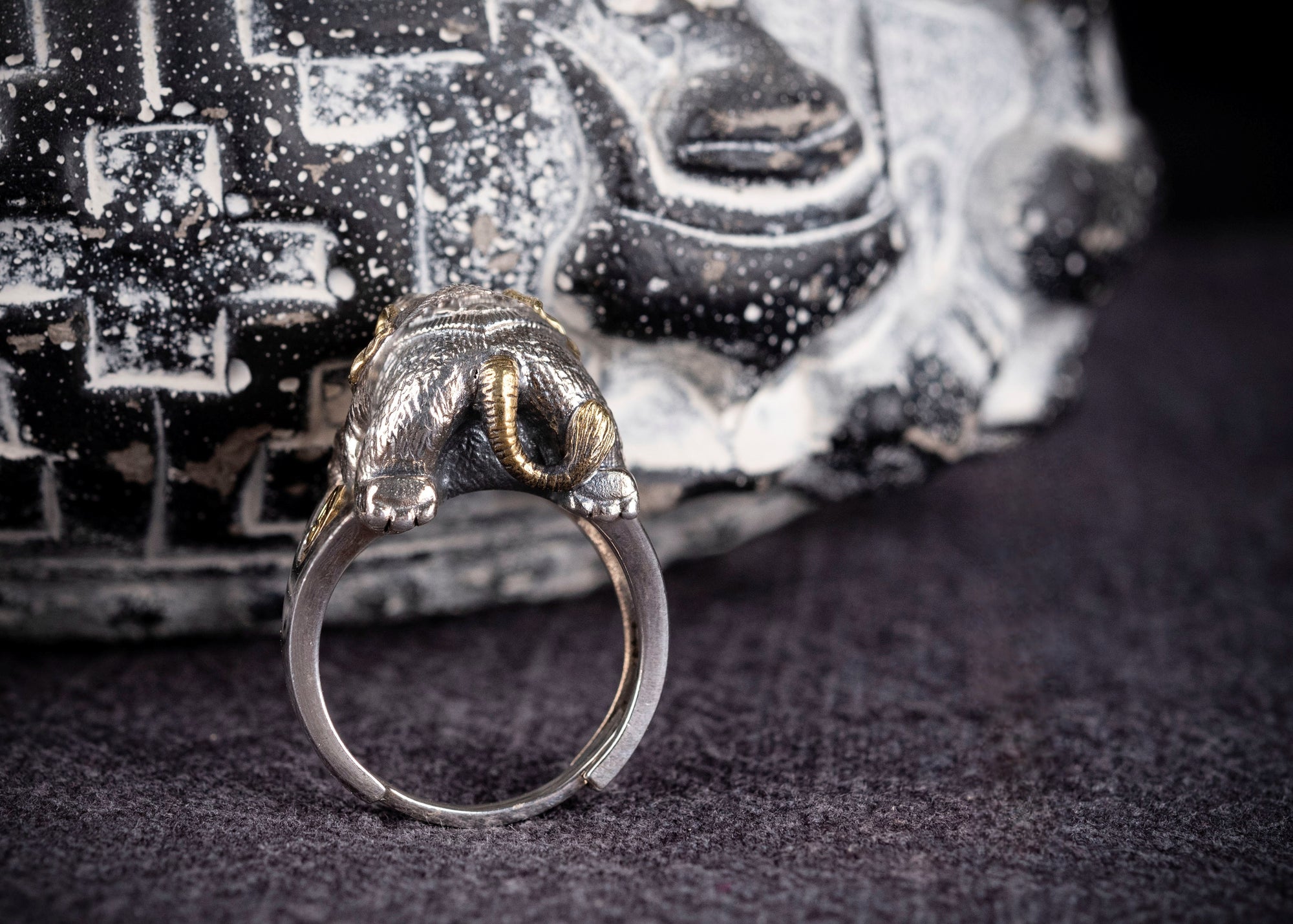 Auspicious Elephant Ring | 925 Silver, Brass & Turquoise