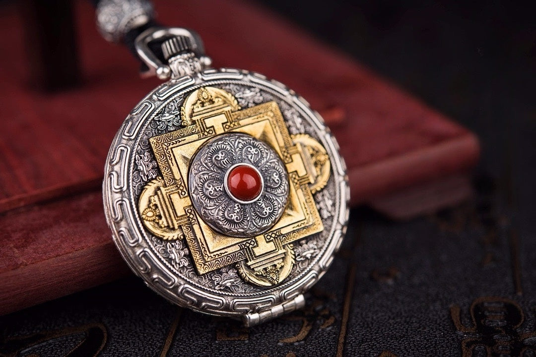 Mandala Gau Thangka Locket Necklace | 925 Silver Amulet