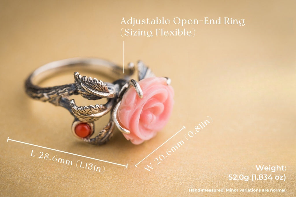 Queen Conch Rose Ring | 925 Silver, Turquoise / Red Agate