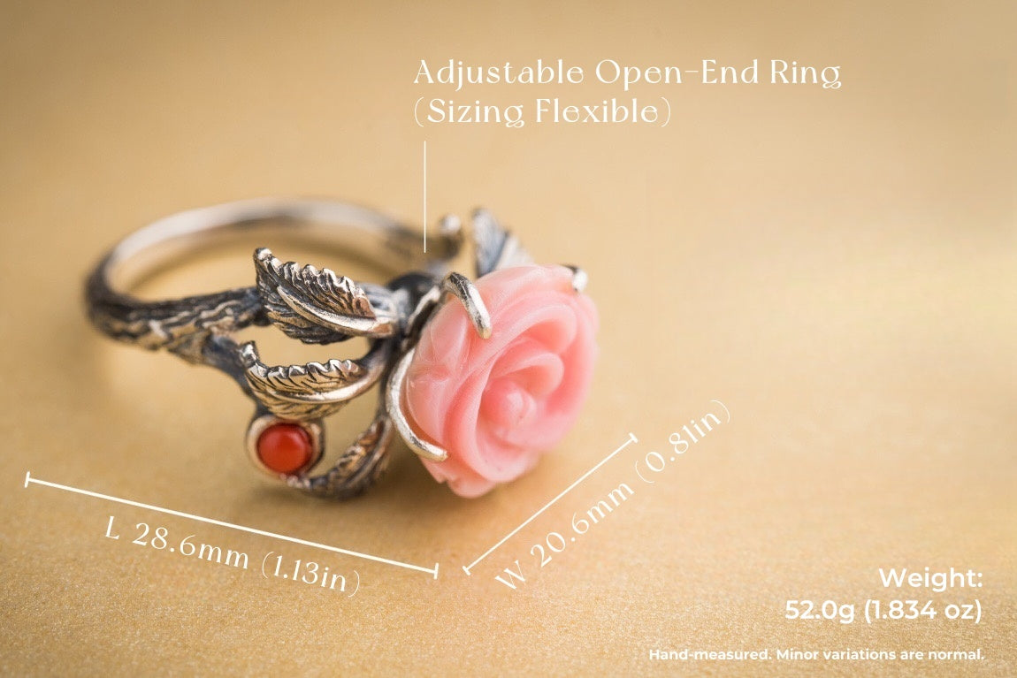 Queen Conch Rose Ring | 925 Silver, Turquoise / Red Agate