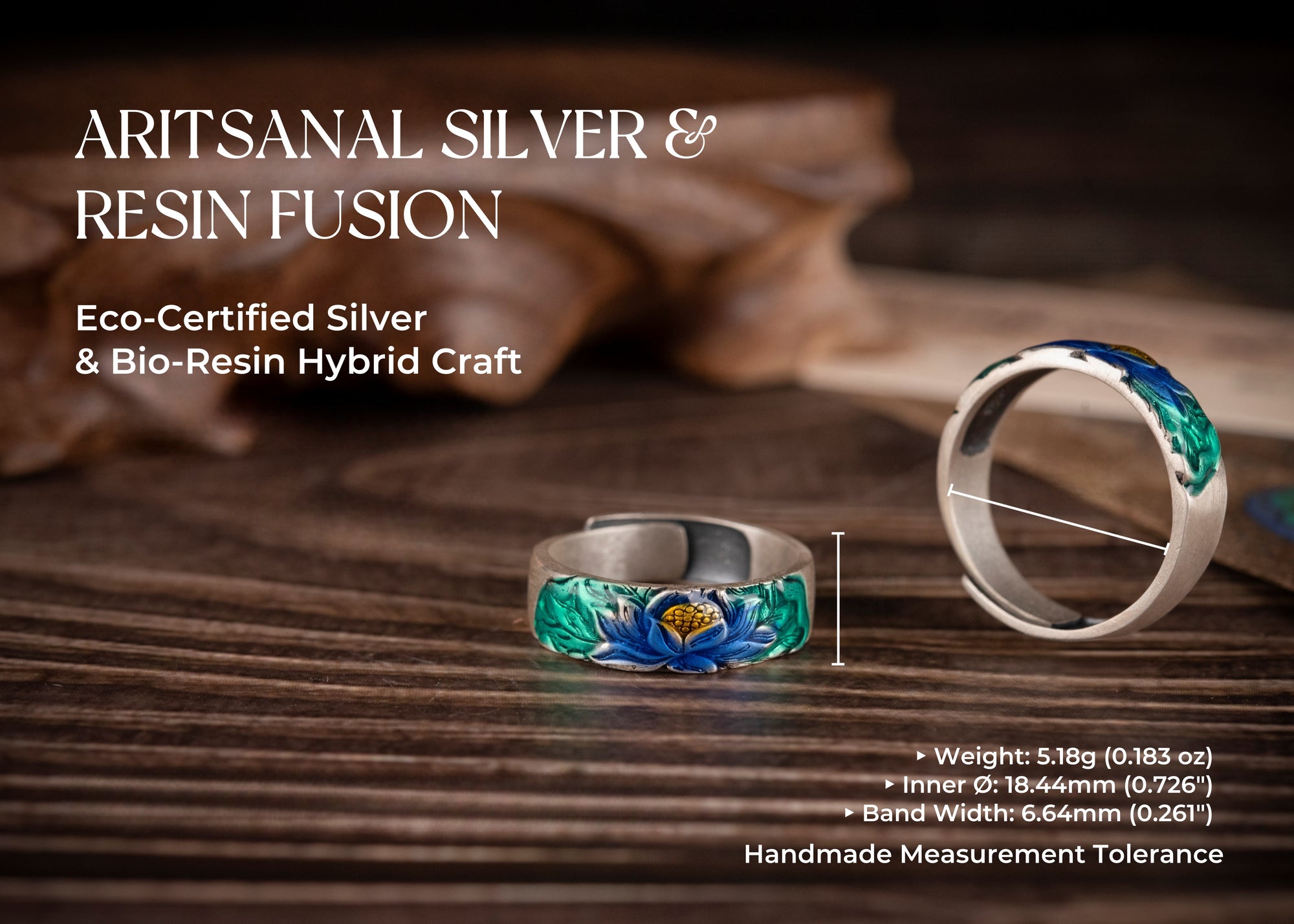 Lotus Mandala Ring | 925 Silver & Bio‑Resin Enamel