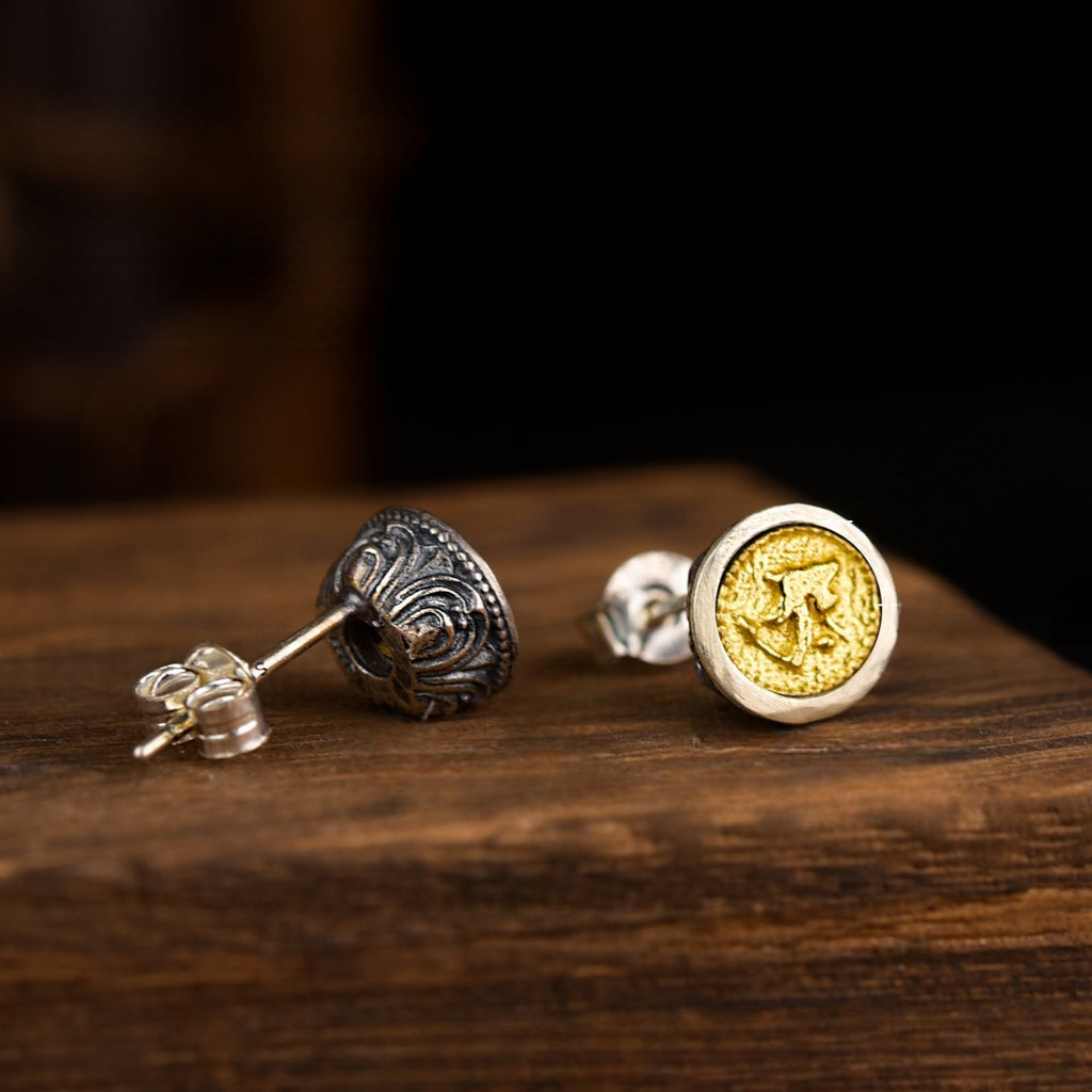Guardian Zodiac Buddha Stud Earrings | 925 Silver & Brass