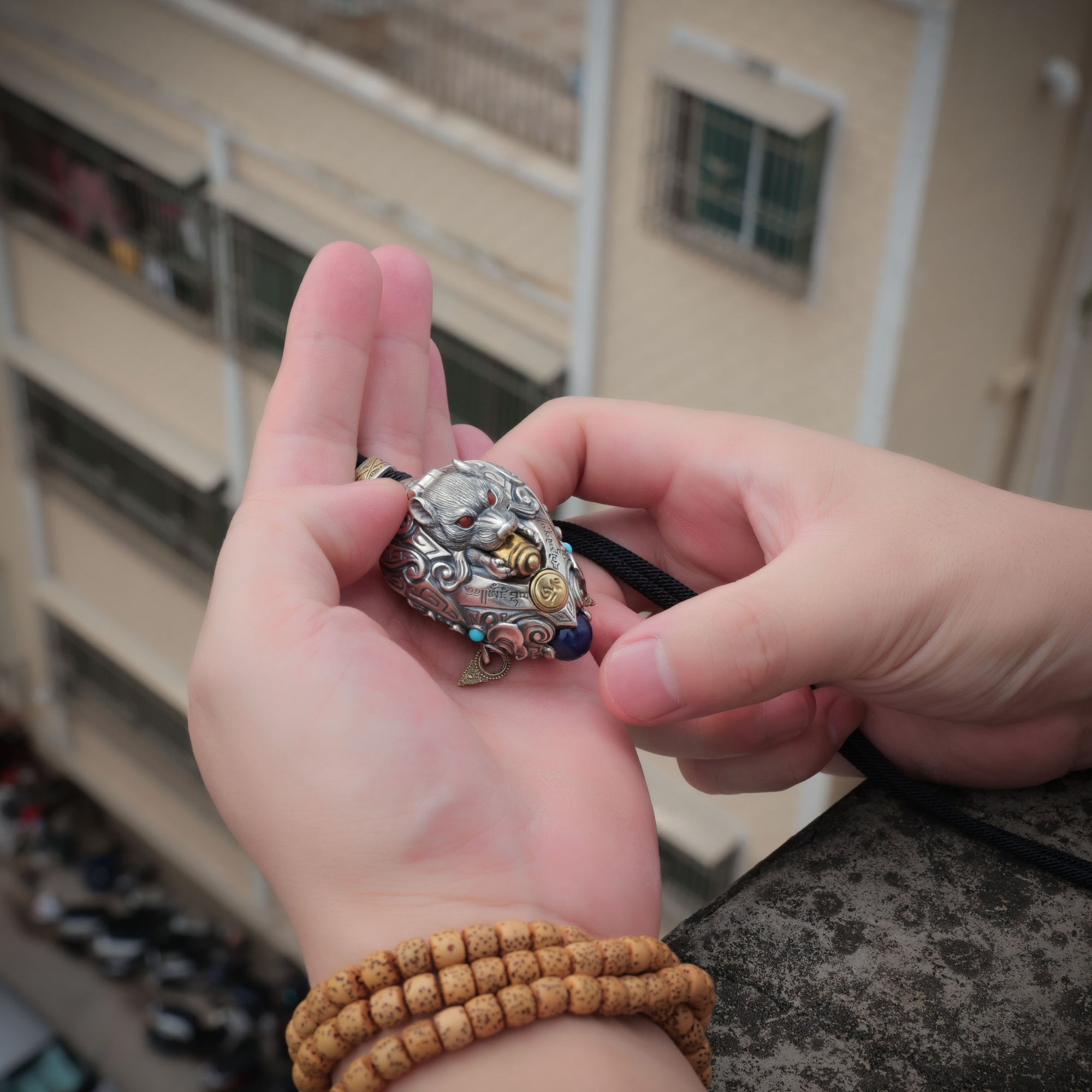 Yellow Jambhala Wealth Locket Pendant | Silver, Brass & Gemstone