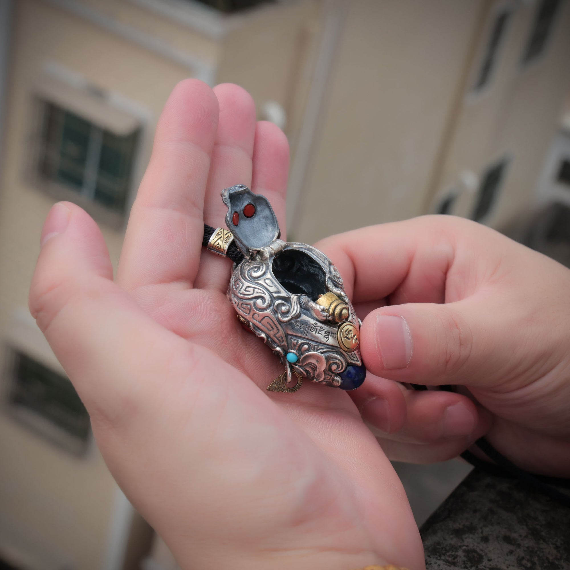 Yellow Jambhala Wealth Locket Pendant | Silver, Brass & Gemstone