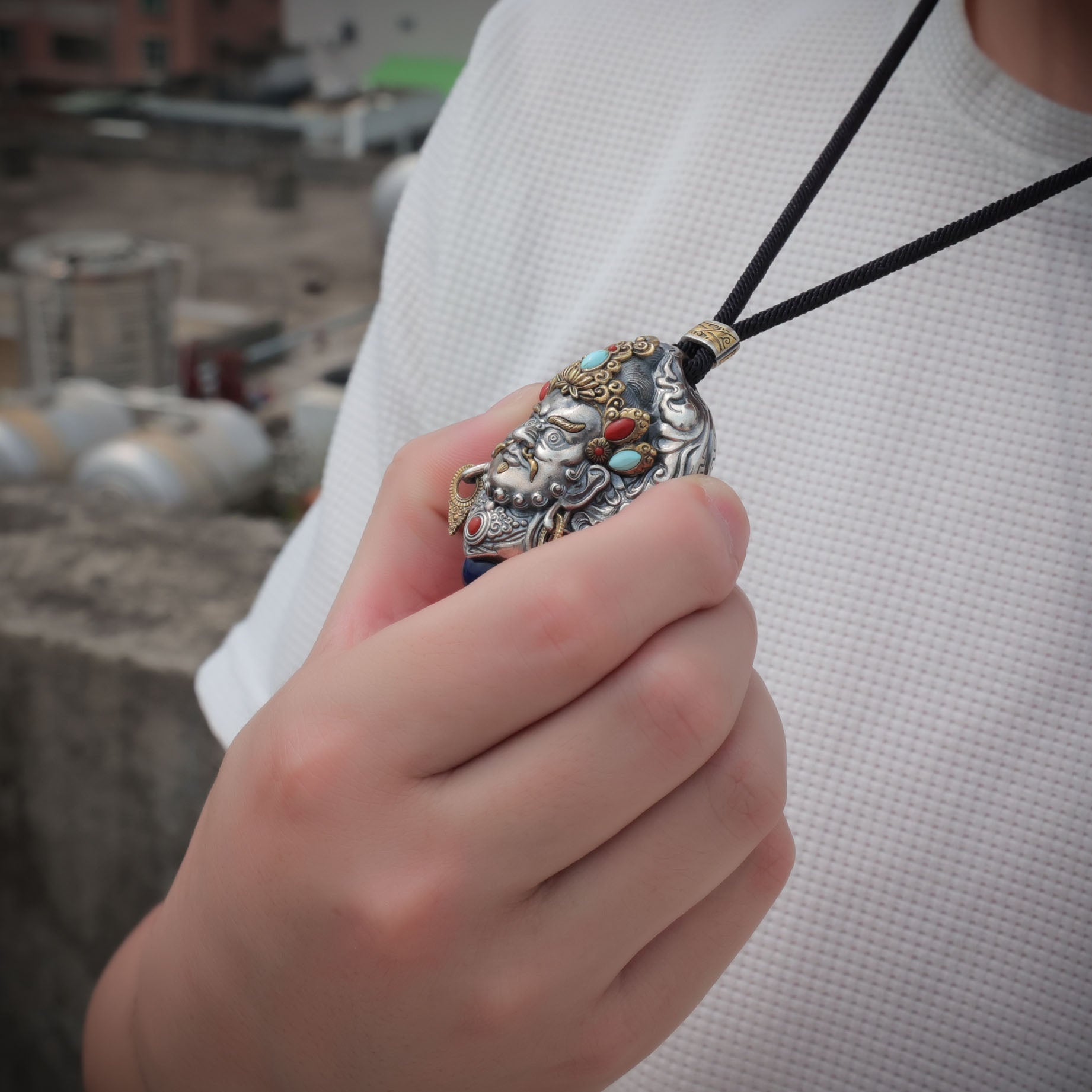 Yellow Jambhala Wealth Locket Pendant | Silver, Brass & Gemstone
