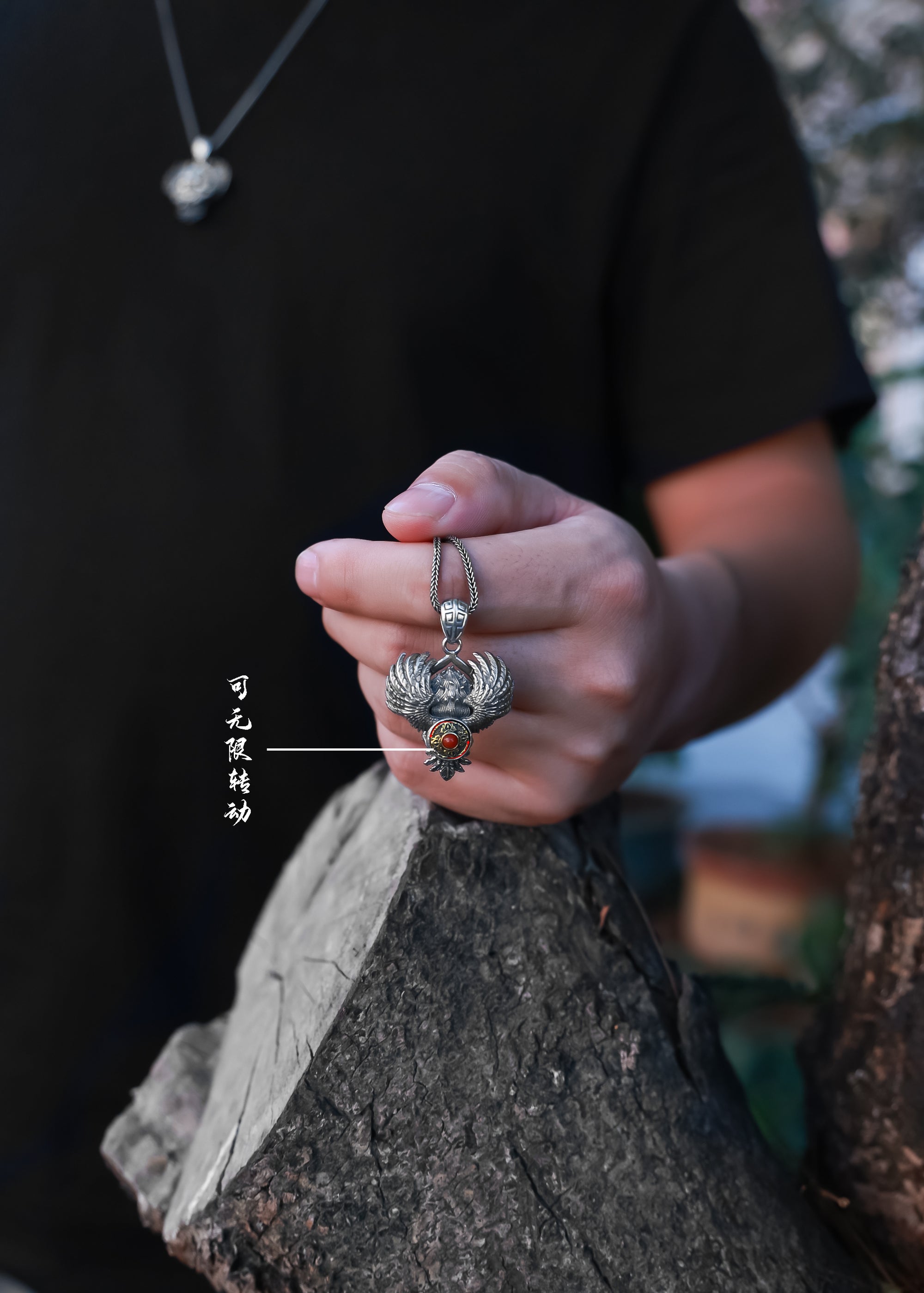 Garuda Guardian Pendant | Sterling Silver, Agate & Turquoise