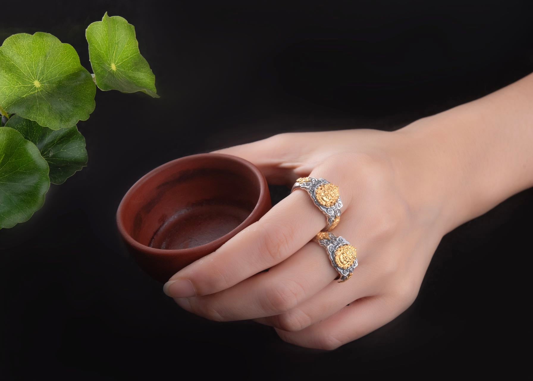 Yellow Jambhala Wealth Ring | 925 Silver + Brass Tibetan Talisman