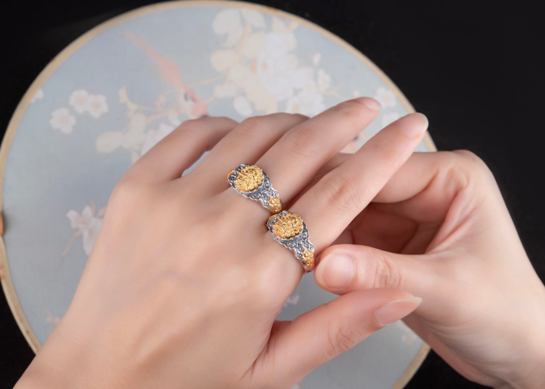 Yellow Jambhala Wealth Ring | 925 Silver + Brass Tibetan Talisman