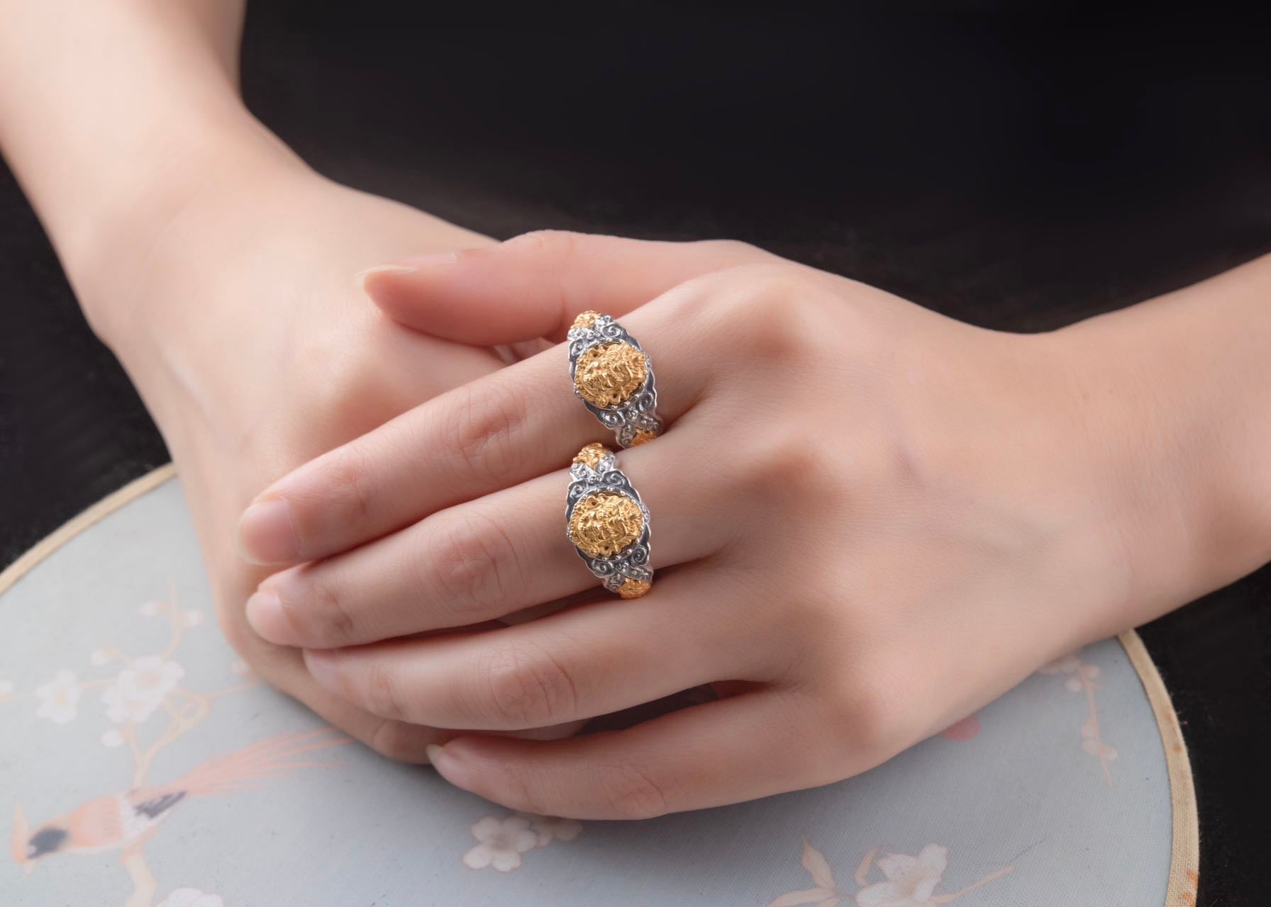 Yellow Jambhala Wealth Ring | 925 Silver + Brass Tibetan Talisman