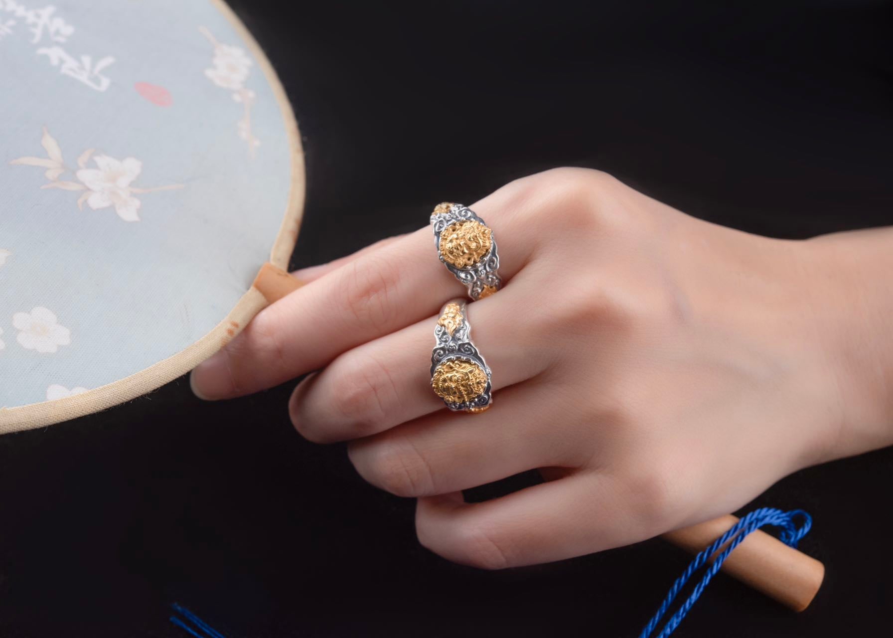 Yellow Jambhala Wealth Ring | 925 Silver + Brass Tibetan Talisman