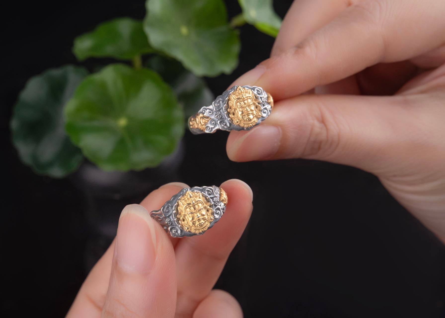 Yellow Jambhala Wealth Ring | 925 Silver + Brass Tibetan Talisman