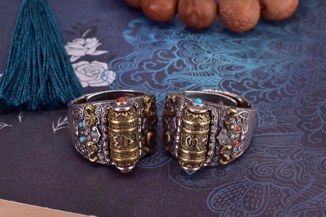 Spinning Mantra Taotie Ring | 925 Silver, Turquoise & Agate