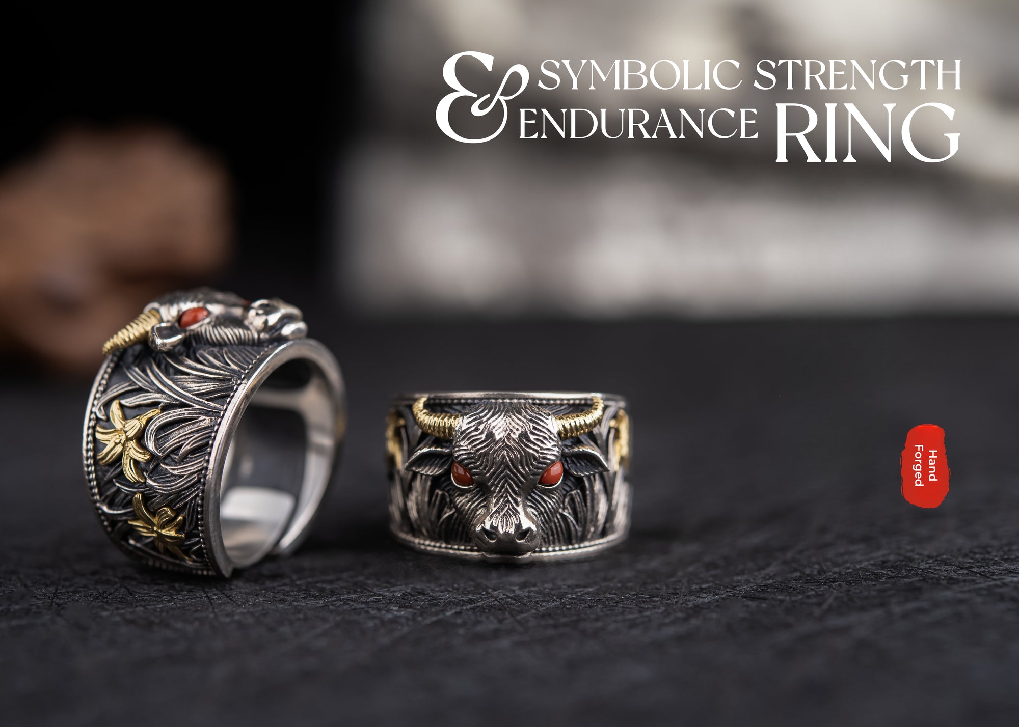 Strength of the Yak Ring | Silver, Brass & Agate Eyes