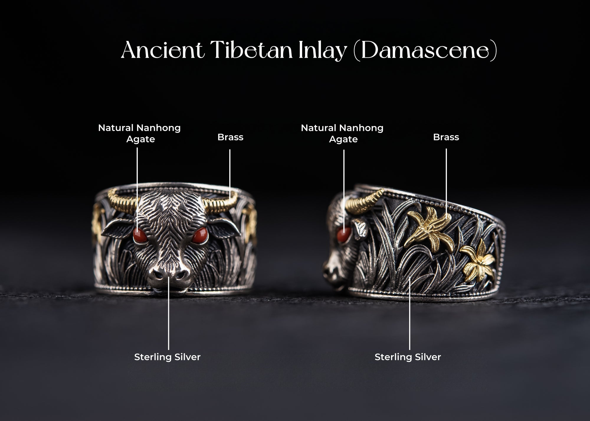 Strength of the Yak Ring | Silver, Brass & Agate Eyes