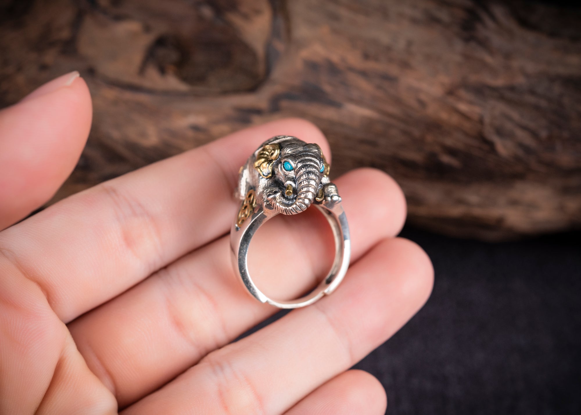 Auspicious Elephant Ring | 925 Silver, Brass & Turquoise
