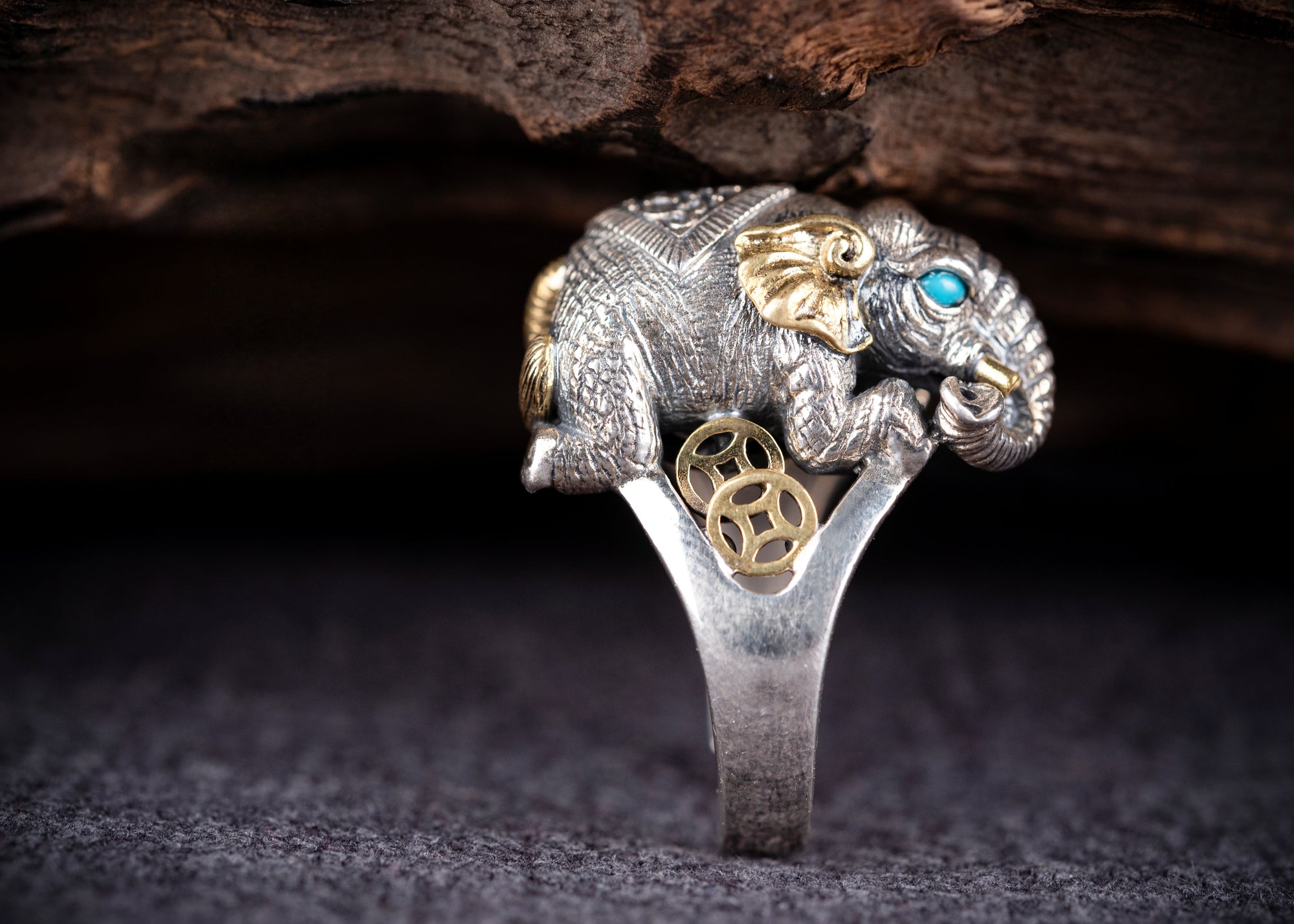 Auspicious Elephant Ring | 925 Silver, Brass & Turquoise