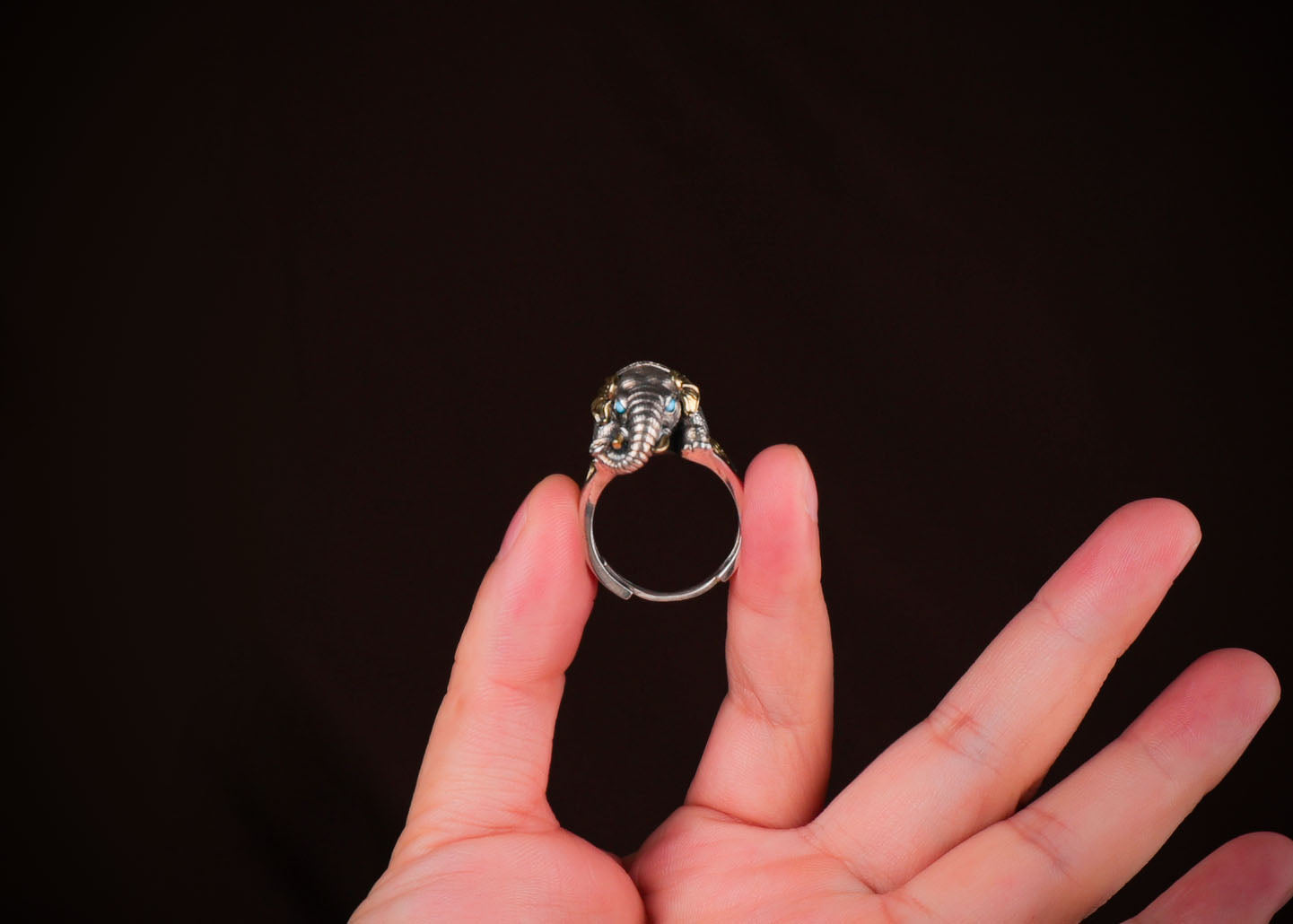Auspicious Elephant Ring | 925 Silver, Brass & Turquoise