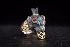 Tibetan Pixiu Wealth Ring | 925 Silver, Turquoise & Gold