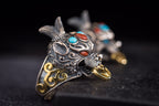 Tibetan Pixiu Wealth Ring | 925 Silver, Turquoise & Gold