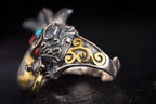 Tibetan Pixiu Wealth Ring | 925 Silver, Turquoise & Gold