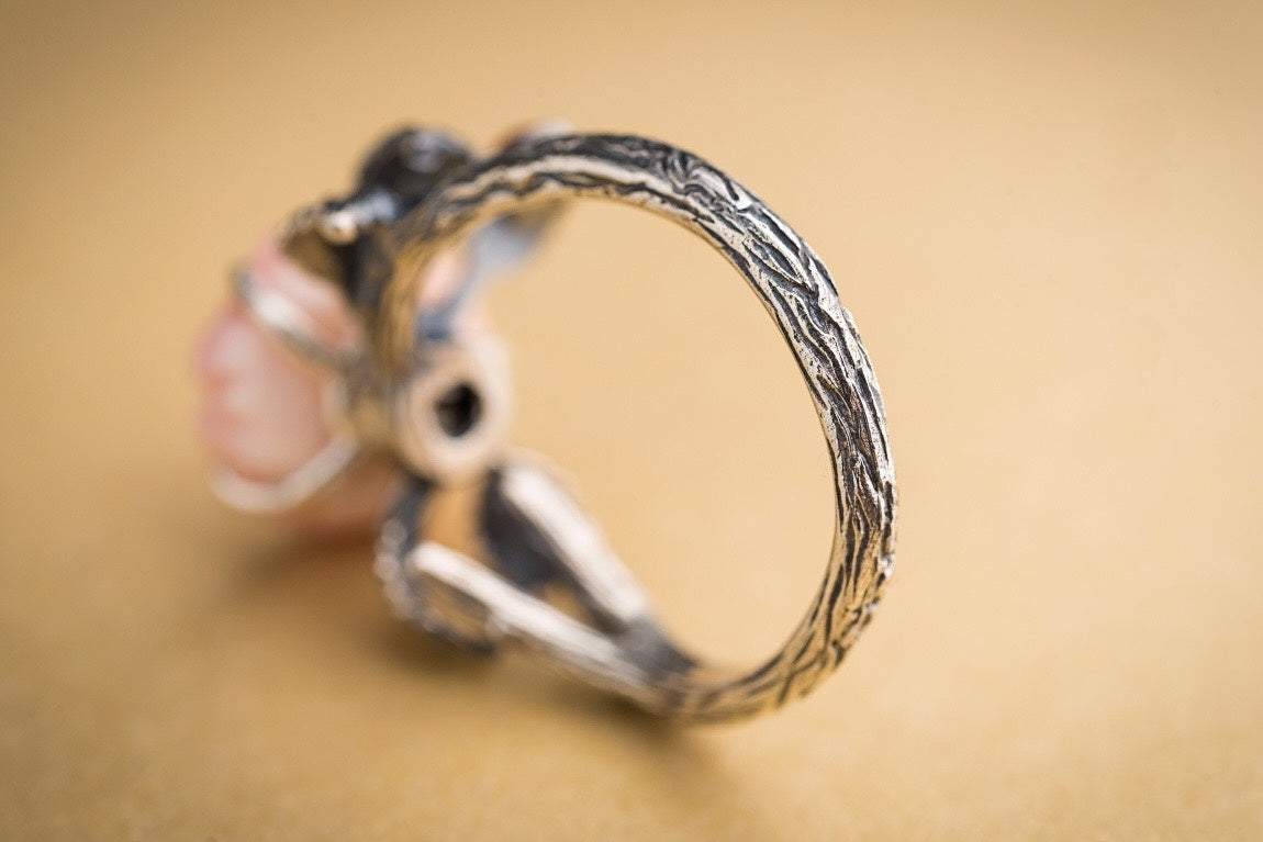 Queen Conch Rose Ring | 925 Silver, Turquoise / Red Agate