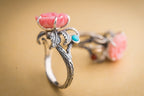 Queen Conch Rose Ring | 925 Silver, Turquoise / Red Agate