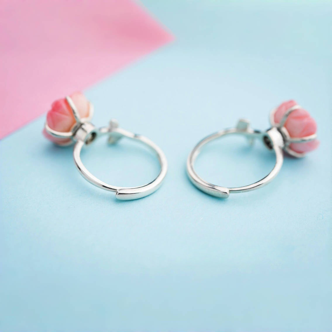 Queen Conch Rose Ring | 925 Silver, Turquoise / Red Agate