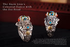 Tibetan Snow‑Lion Spinner Ring | 925 Silver, Dzi & Agate