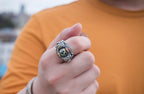 Tibetan Snow‑Lion Spinner Ring | 925 Silver, Dzi & Agate