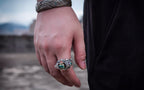 Tibetan Snow‑Lion Spinner Ring | 925 Silver, Dzi & Agate