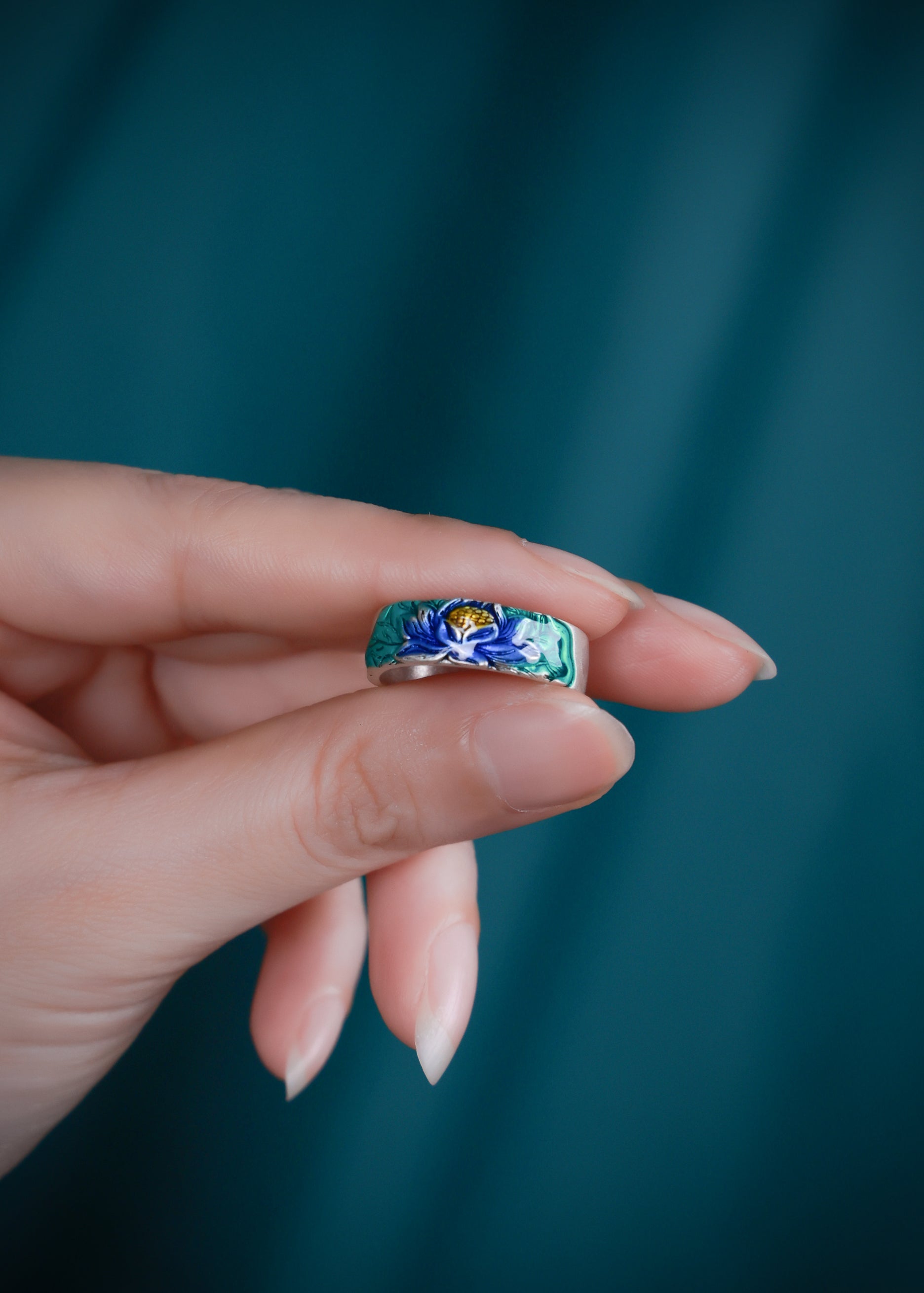 Lotus Mandala Ring | 925 Silver & Bio‑Resin Enamel