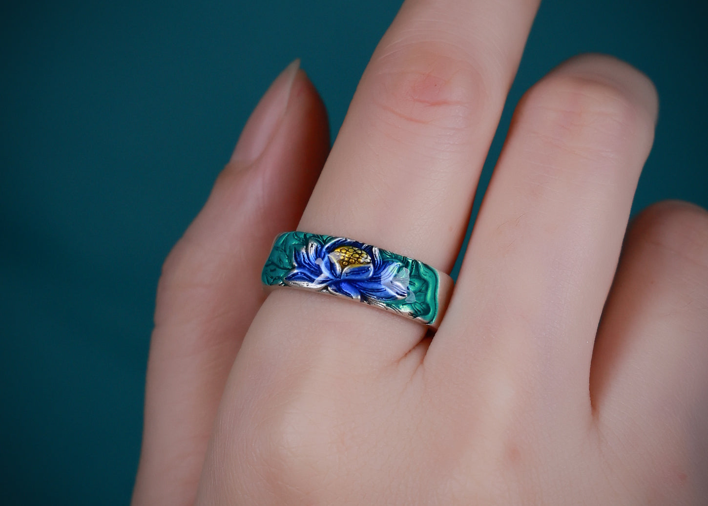 Lotus Mandala Ring | 925 Silver & Bio‑Resin Enamel