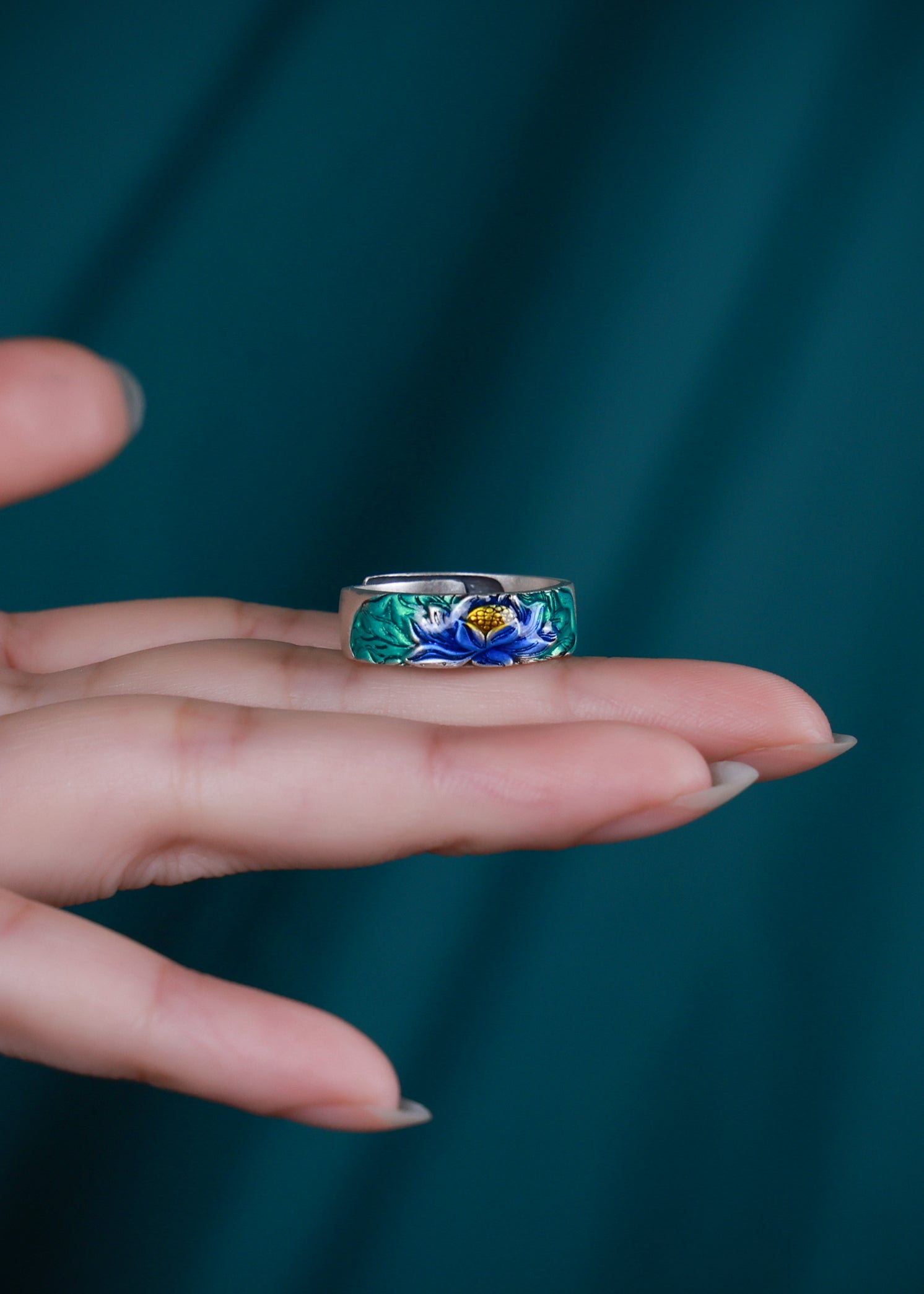 Lotus Mandala Ring | 925 Silver & Bio‑Resin Enamel