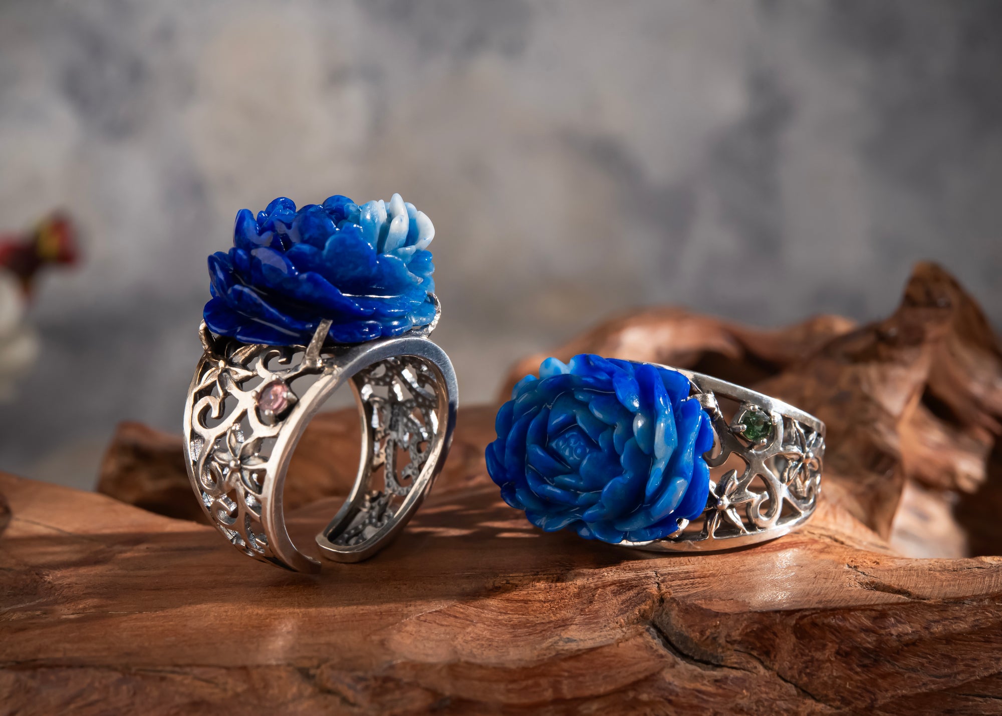 Peony of Lhasa Ring | Carved Lapis Lazuli & 925 Silver